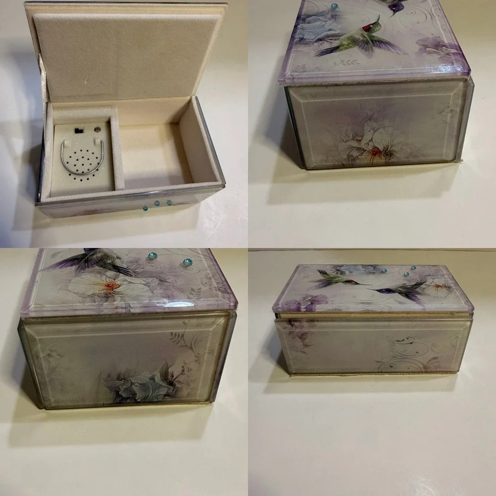 Music Box Co Hummingbird Pretty Woman Roy Orbison Glass Velvet Jewelry Box